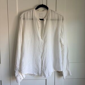 Sandro Linen White/Ivory Button-Up Blouse | XL